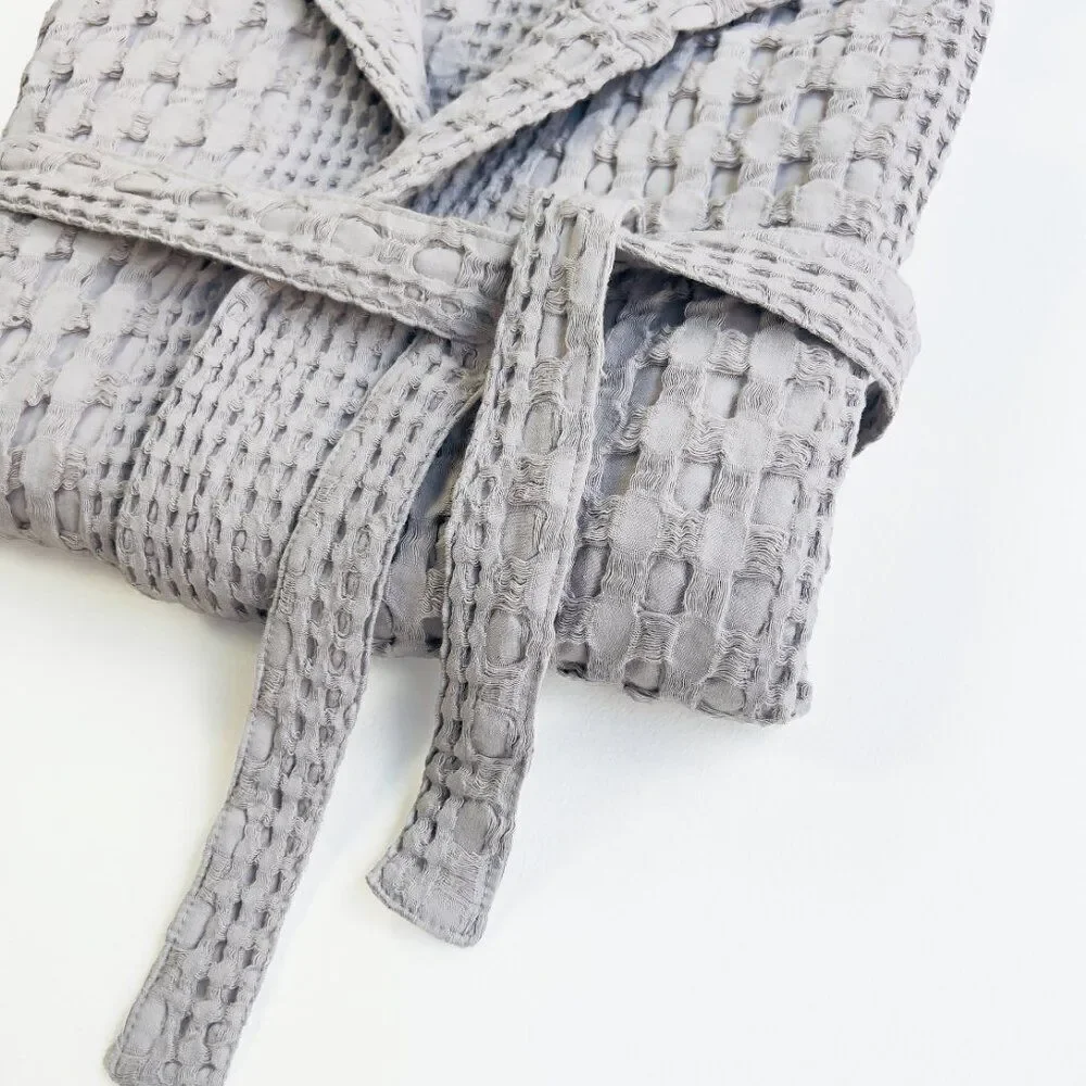Organic Waffle Cotton Kids Bathrobe Grey